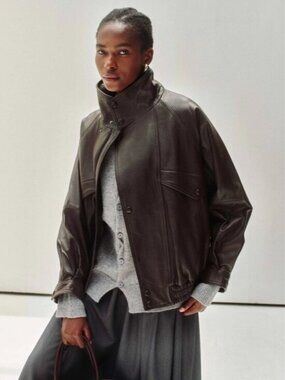 *NEW* Hemi Blurr High-Neck New Zealand Leather Jacket Dark Brown *REAL LEATHER*